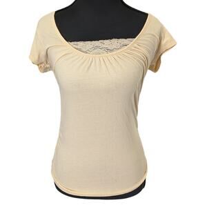 Vintage Next Era Couture Y2K Fitted Top with Pleated/Lace Low Neck | Women's M